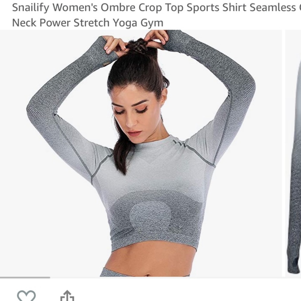 Gray Ombré Long Sleeve Workout Crop Top